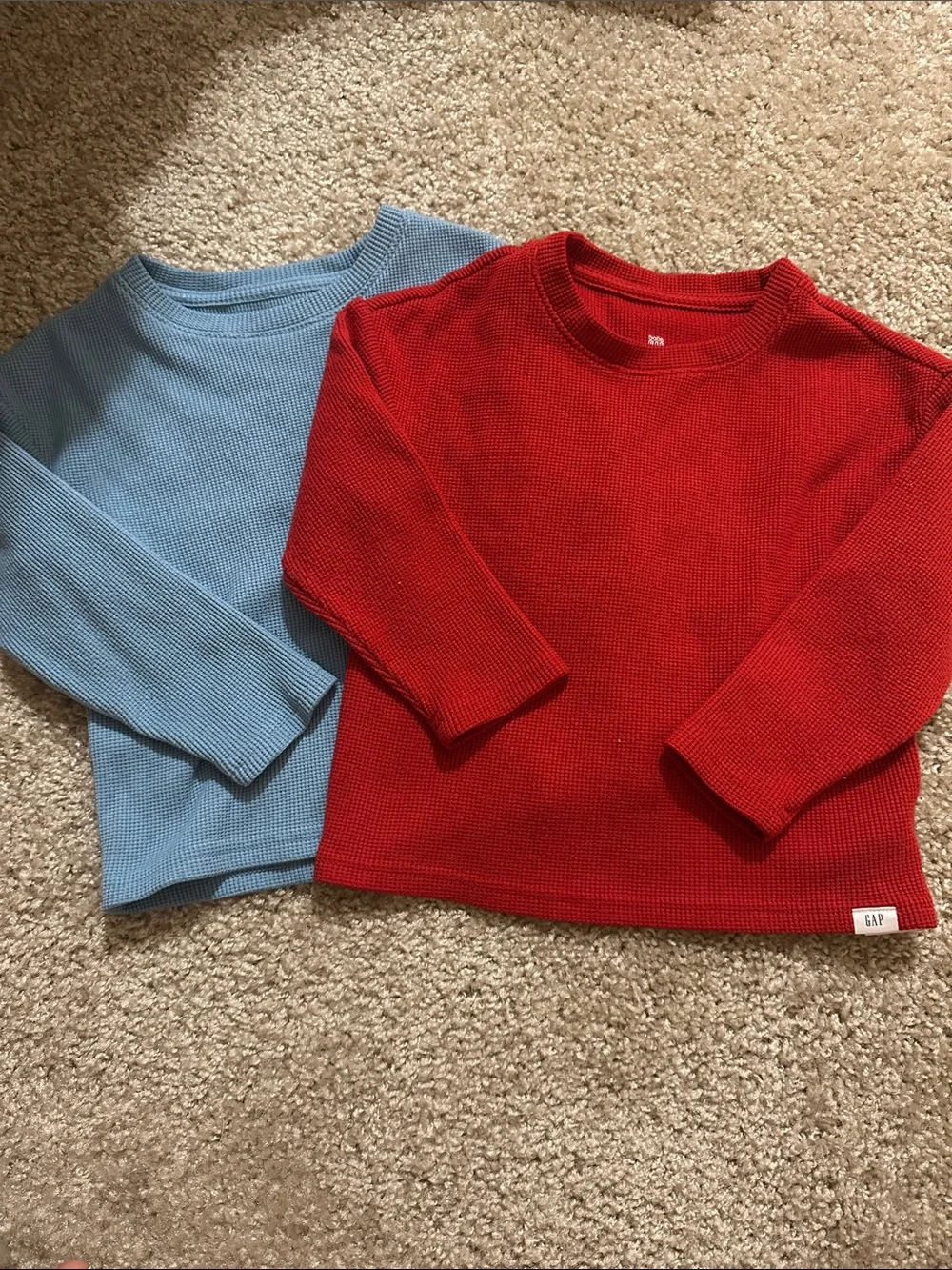 GAP Pair: Red Waffle Knit Long-Sleeve Tee with Light Blue Waffle Tee